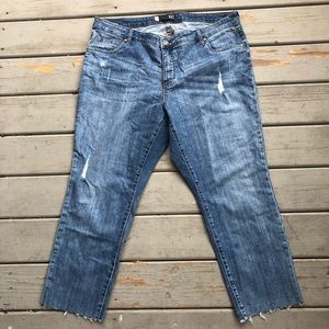 NWT Kit From the Kloth Distressed Cropped Jeans Dark Wash Raw Hem 20W